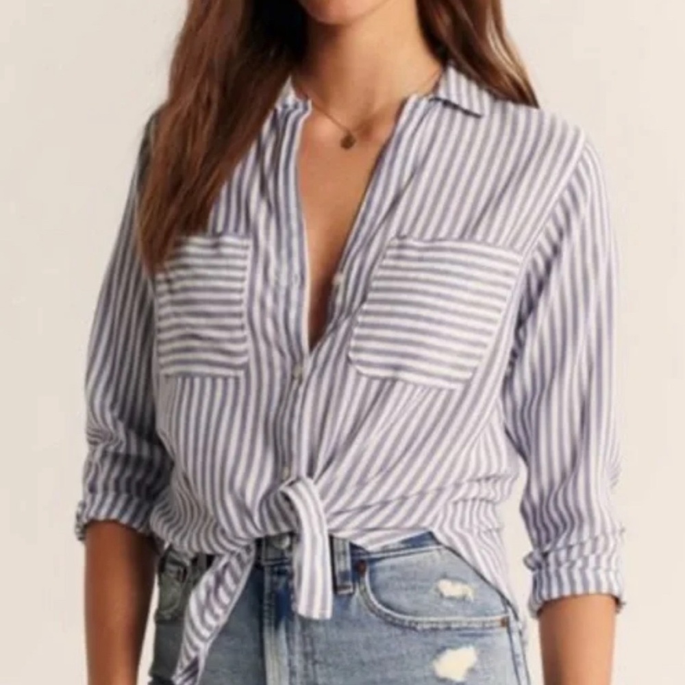 Abercrombie Stripe Button Up Blue Shirt Boyfriend